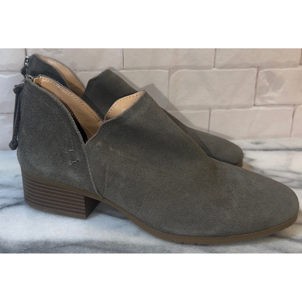 Kenneth Cole Reaction Side Skip Suede Ankle Booties Olive Grey Womens 8.5 M